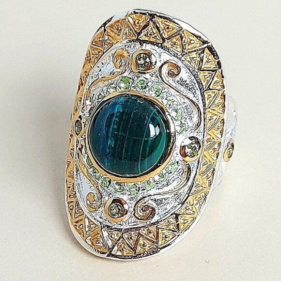 Handmade Natural Malachite‎ 925 Sterling Silver Ring Sz 7.5 - Picture 1 of 8